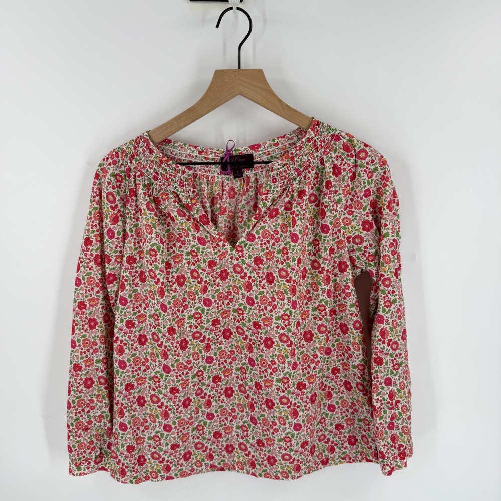 J.Crew Liberty Fabric Floral Blouse Pink 2 Smocked Cotton Peasant Top